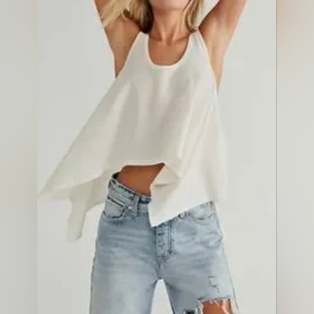 We The Free People Sing La La Tank Top Ivory Lrg Hippie Boho Oversized Lagenlook - Picture 2 of 8